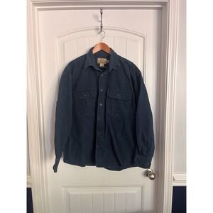 VTG‎ Cabelas Deerskin Soft Flannel Shirt Chamois Teal BLUE Button Front Mens XL